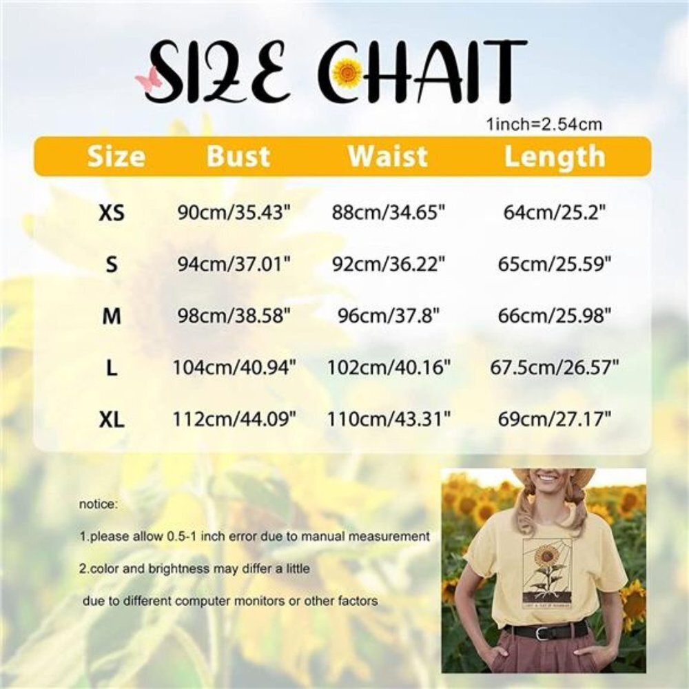 Yellow Boho Floral Graphic Print T-Shirtā Cute Sunflower TShirt Tee Tops - Picture 5 of 5
